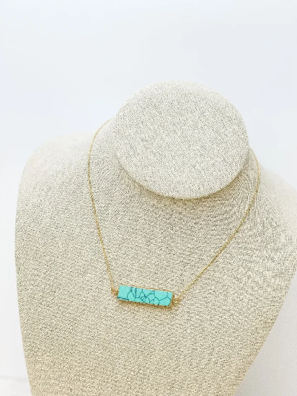 Semi Precious Bar Pendant Necklace - Turquoise