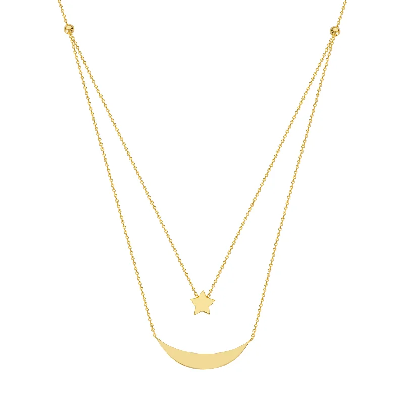 Star and Moon Layered Duo Adj. Necklace