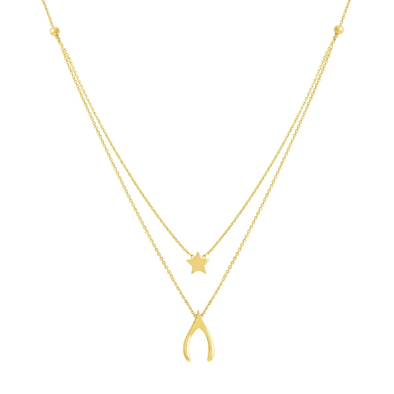 Star and Wishbone Layered Duo Adj. Necklace