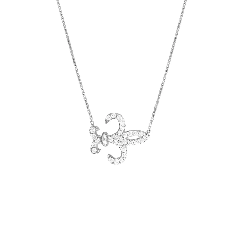 Sterling Silver CZ Fleur-De-Lis Necklace