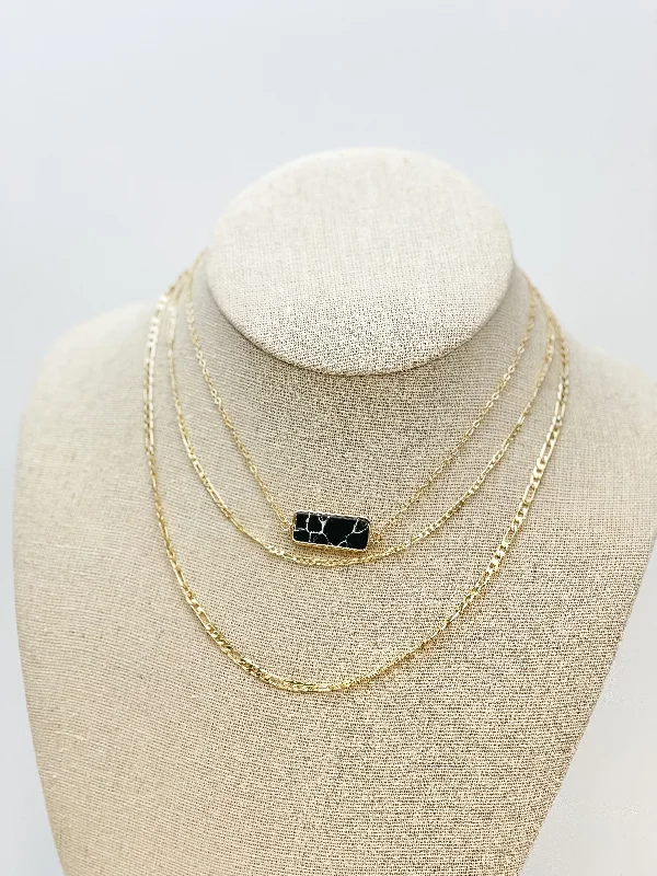 Stone Gold Layered Necklace - Black