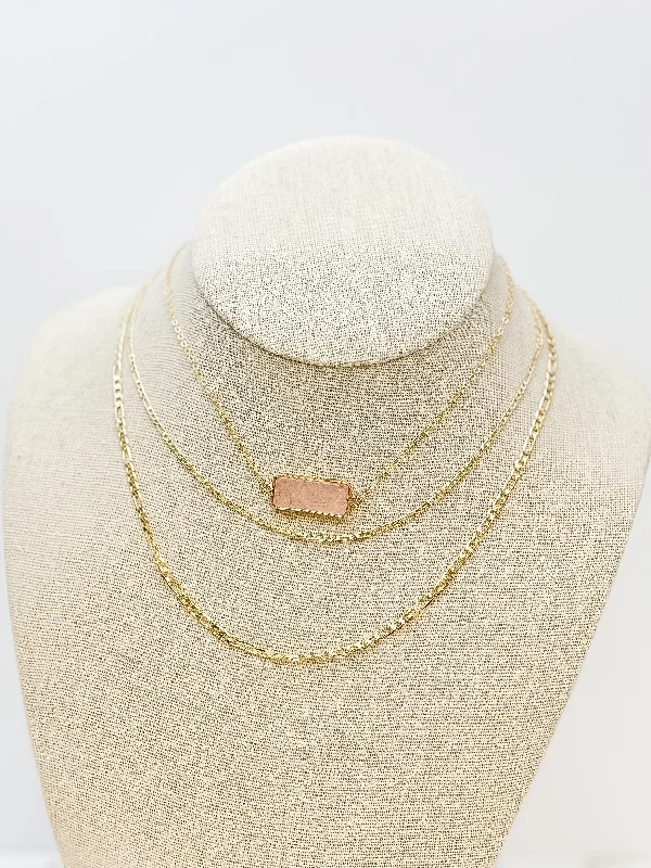 Stone Gold Layered Necklace - Pink