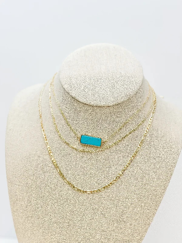 Stone Gold Layered Necklace - Turquoise