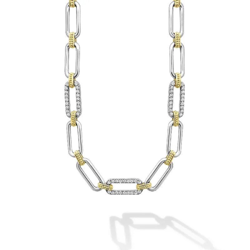 Two-Tone Link Three Station Diamond Necklace