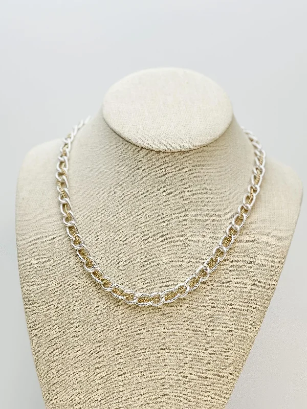 Two Tone Silver Plated Link Necklace