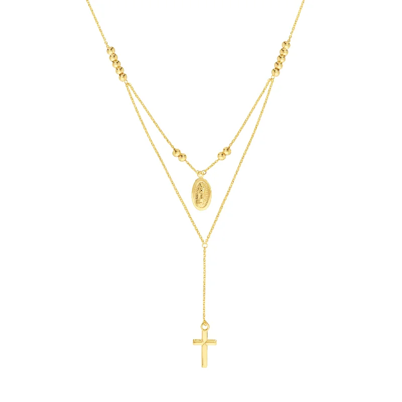 Virgin Mary and Cross Duo Necklace