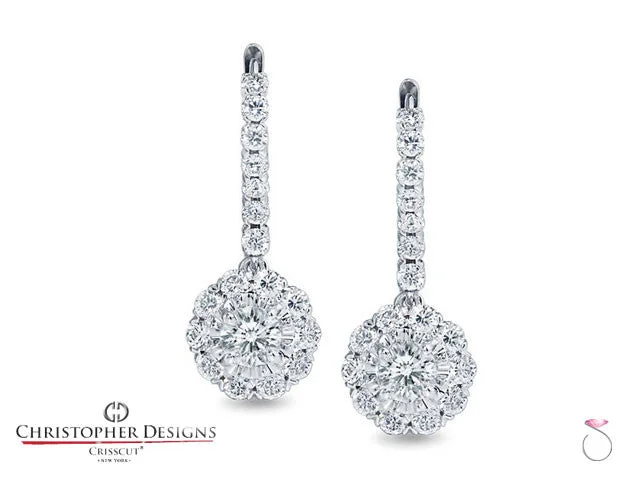 1.25 ct. Round Crisscut Diamond Halo Dangling Earrings G52ERF