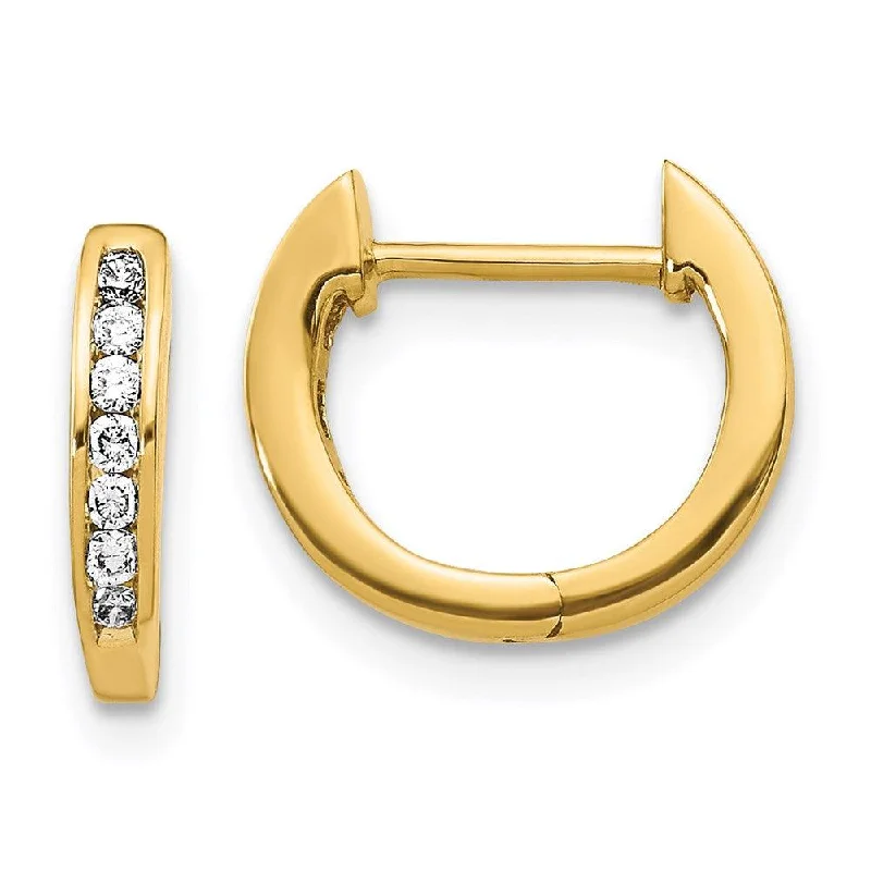 14K Gold Polished Diamond Hinged Hoop Earrings