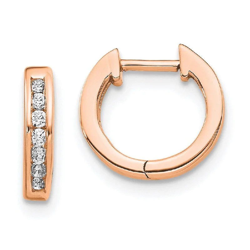 14k Rose Gold Polished Diamond Post Hoop Earrings