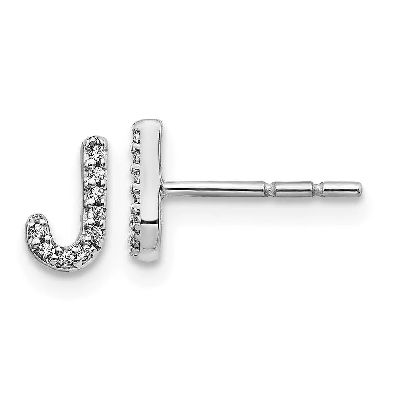 14k White Gold Diamond Initial J Earrings