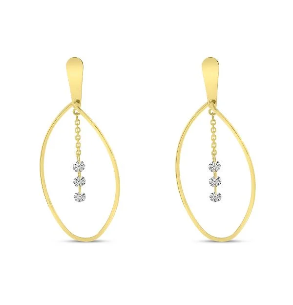 14K Yellow Gold Drilled Diamond Long Oval Post Earrings