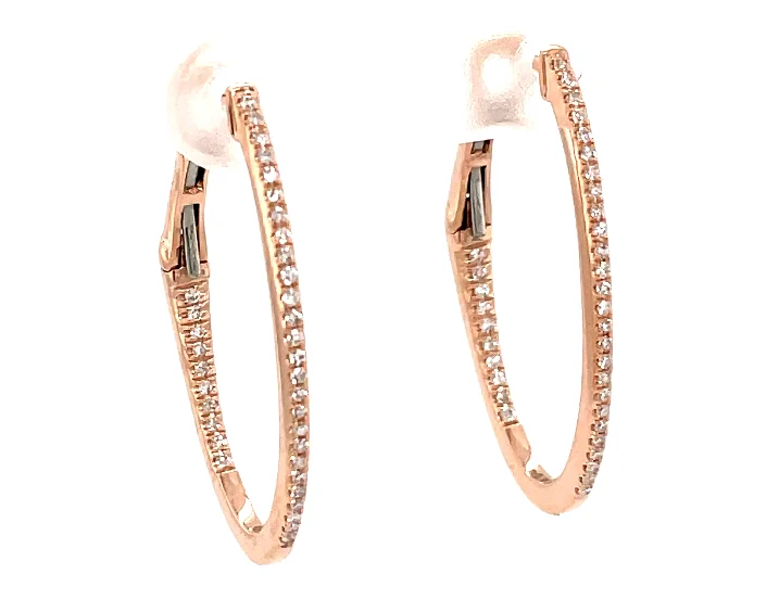 14R Diamond Oval Hoop Earrings 28x16mm