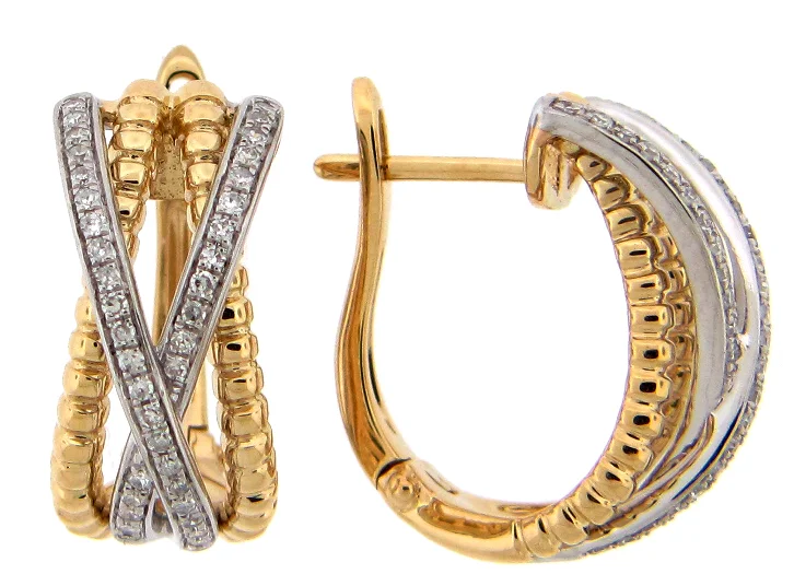 14TT Y/W Gold Diamond and Rope Crossover Omega Back Earrings