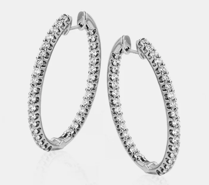 14W 1.25" Inside/Out Oval Diamond Hoop Earrings