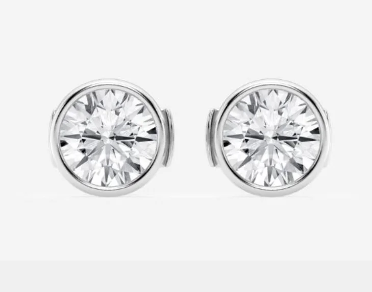 14W 1.41 ctw 5.6mm E/VS2 LG RBC Bezel Martini Stud Earrings  Lab Created Diamonds