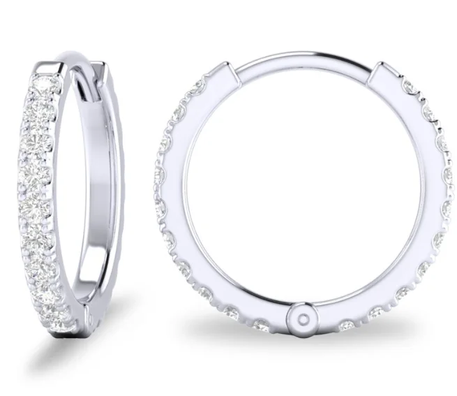 14W 10mm Huggie Diamond Earrings, .10ctw