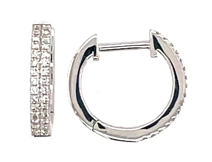 14W 2 Row Diamond Huggy Hoop Earrings, D=.18ctw