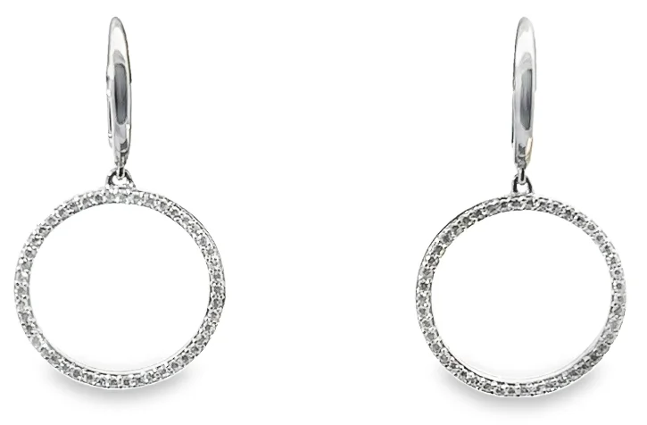 14W 3/4" Open Circle Diamond Dangle Earrings