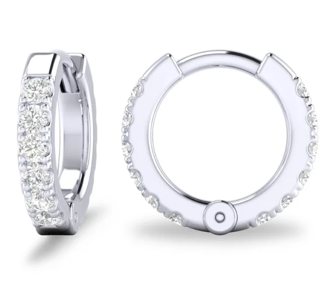 14W 6mm Huggie Diamond Earrings. .18ctw