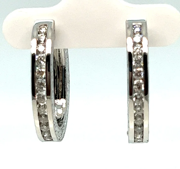 14W .75cttw 1" Oval Engraved Channel Set Rd Diamond Earrings