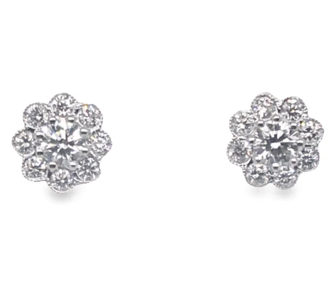 14W 8mm Flower Cluster Miligrained Diamond Earrings .80cttw