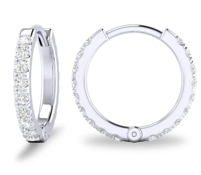 14W 8mm Huggie Diamond Earrings, .25ctw