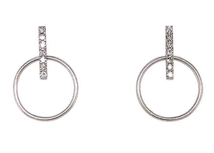 14W Diamond Circle and Bar Earrings w Satin Finish