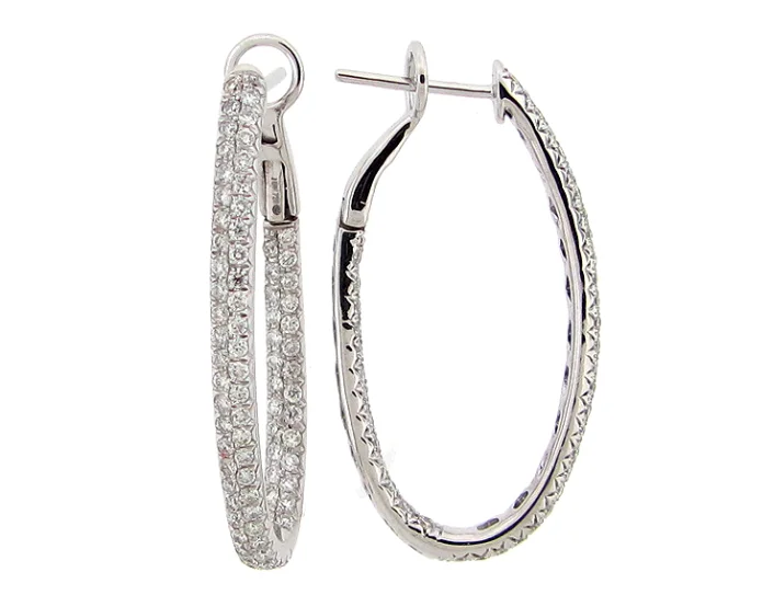 14W Diamond Inside/Out Set Oval Hoop Earrings