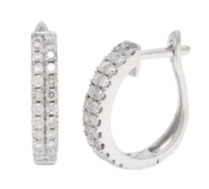 14W Double Row Diamond 1/2" Hoop Earrings