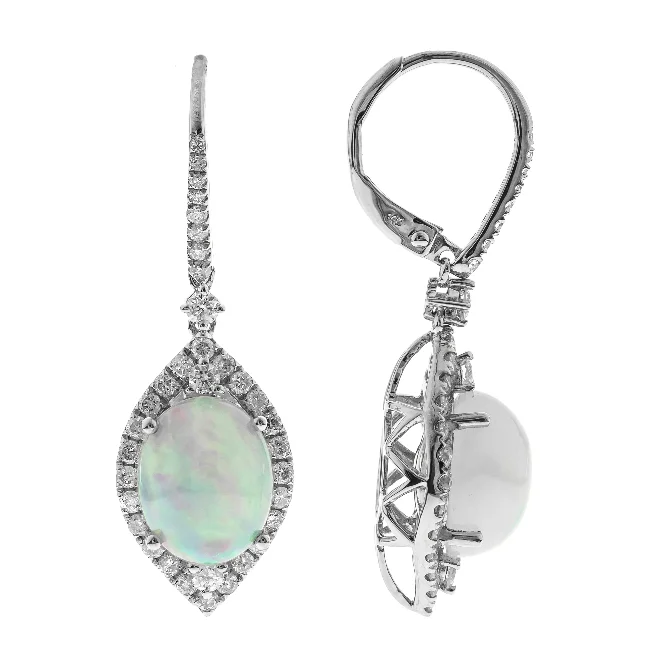 14W Oval Ethiopian Opal and Diamond Dangle Earrings on Leverbacks  2O=3.29ct 76D=.84ctw