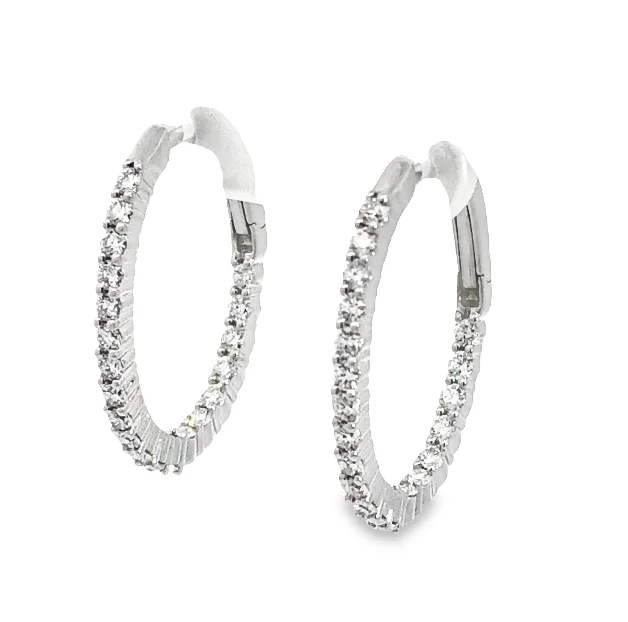 14W Oval Inside/Out Round Diamond Hoop Earrings