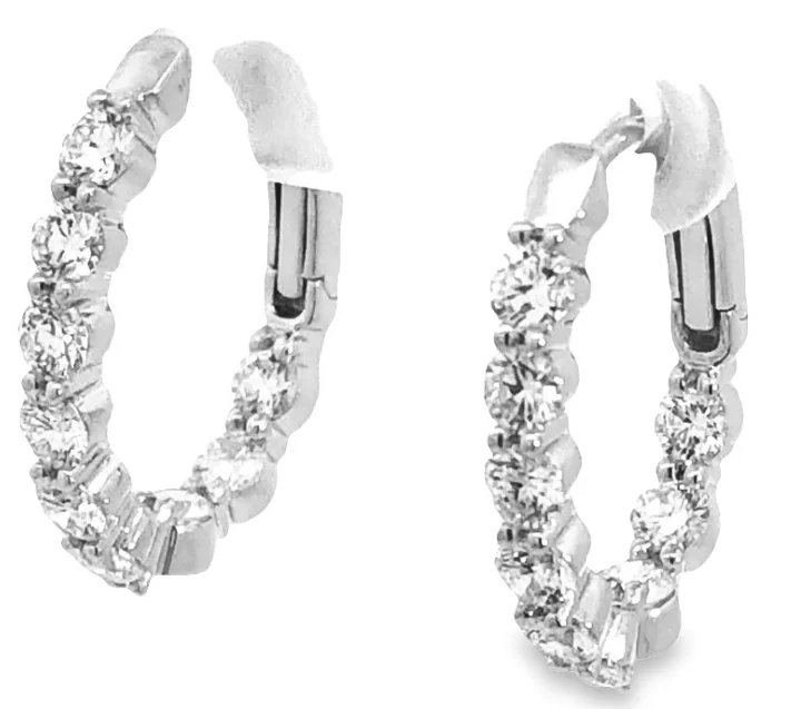 14W Oval Inside/Out Round Diamond Hoop Earrings