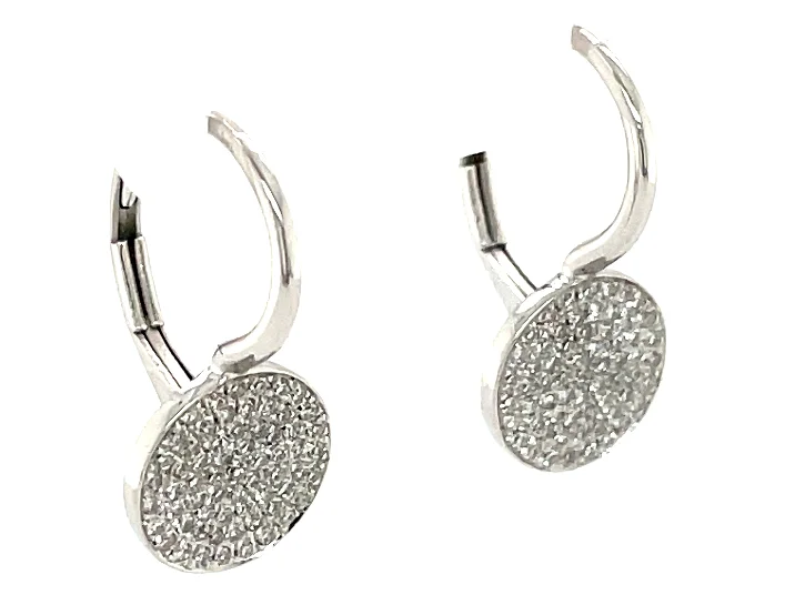 14W Pave Diamond Disc Lever Back Earrings