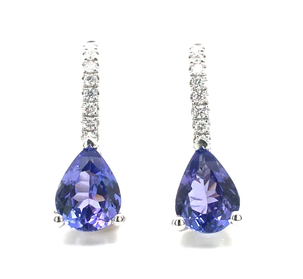 14W Pear Shape Tanzanite and Diamond Leverback Earrings