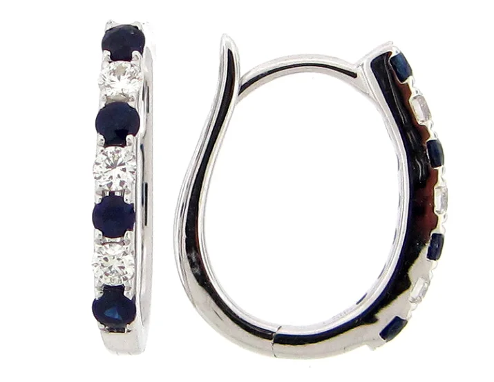 14W Rd Sapphire and Diamond Alternating Huggy Hoop Earrings