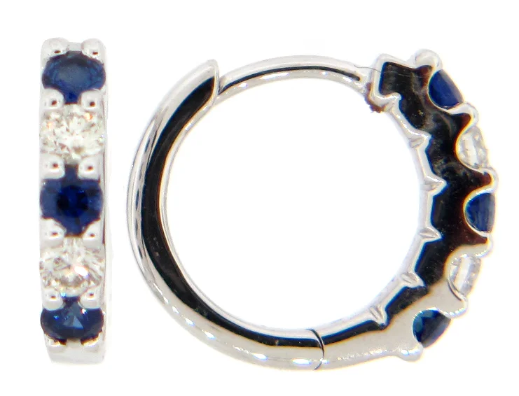 14W Rd Sapphire and Diamond Huggie Hoop Earrings