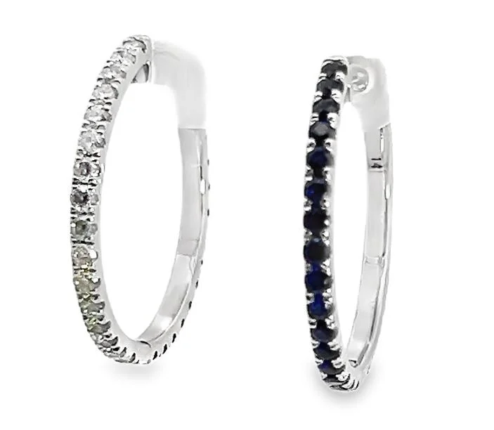 14W Reversible Round Diamond and Sapphire Hoop Earrings