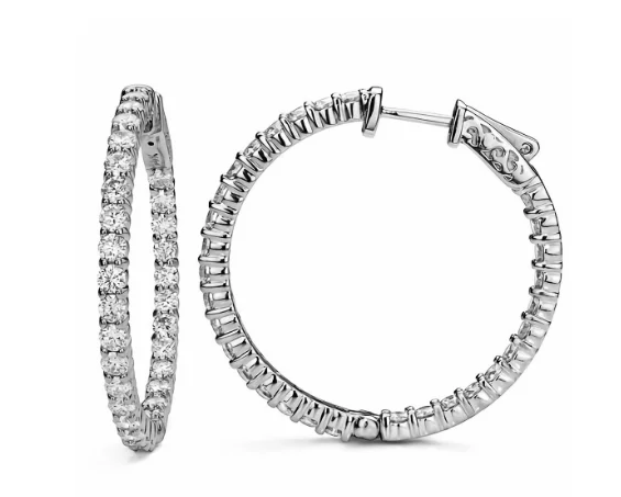 14W Round Diamond Shared Prong Hoop Earrings