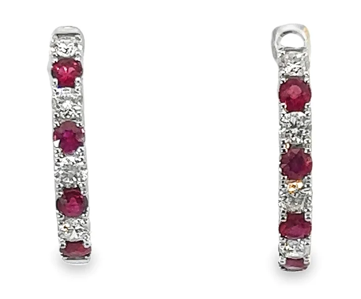 14W Round Ruby/Diamond Hoop Earrings