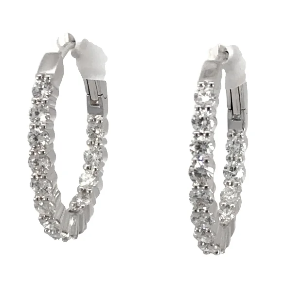 14W Shared Prong Round Diamond Hoop Earrings