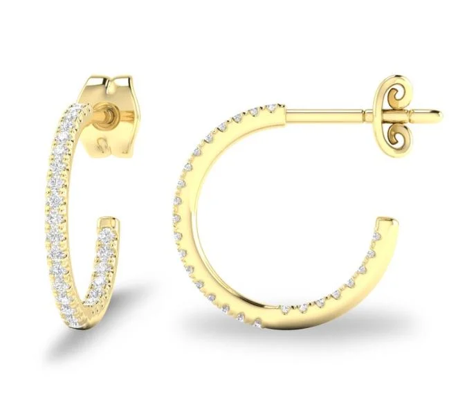 14Y 3/4 French Set Diamond Hoop Earrings