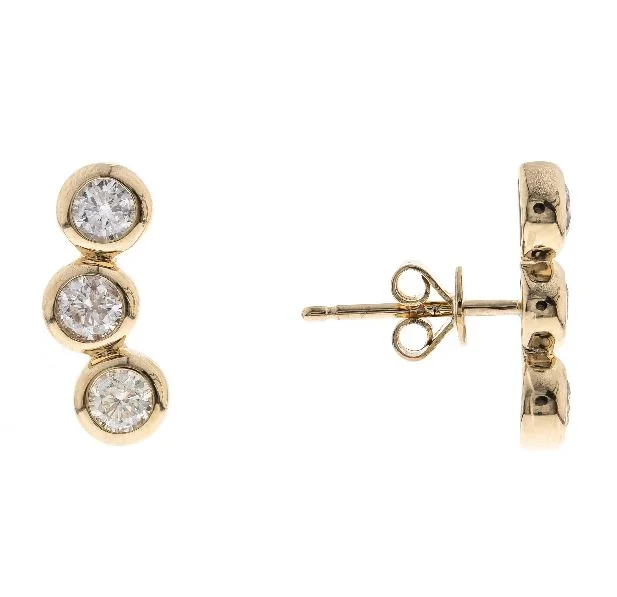 14Y 3-Bezel Round Diamond Climber Earrings