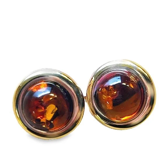 14Y Clip On 14mm Amber Cabochon Earrings