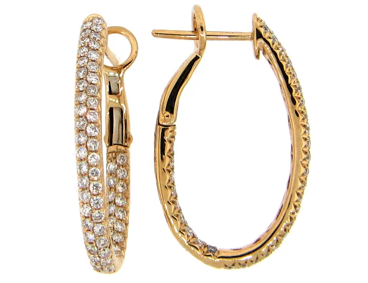 14Y Double Row Diamond Hoop Omega Back Earrings