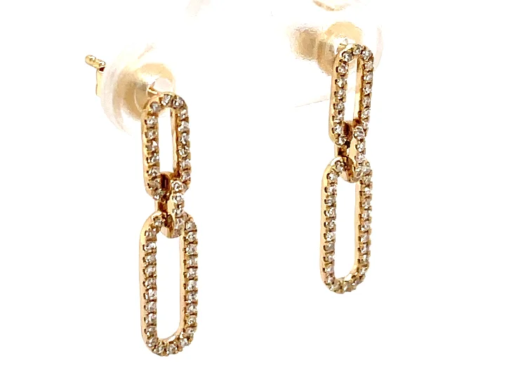 14Y Oval Paper Clip Dangle Diamond Earrings