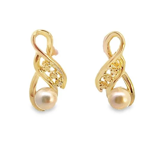 14Y Pearl and Diamond Earrings