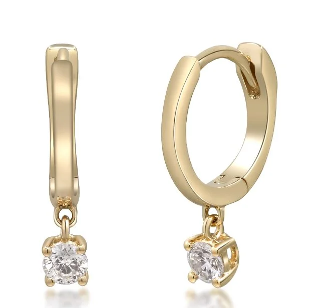 14Y Round Diamond Drop Dangle Huggy Hoop Earrings