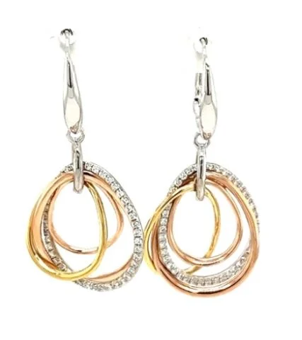 18 White, Yellow, and Rose Gold Multiple Oval Pave' Diamond Dangle Earrings