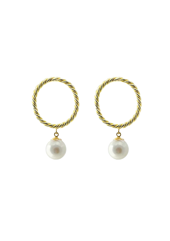 Akoya Pearl Twisted Gold Earrings