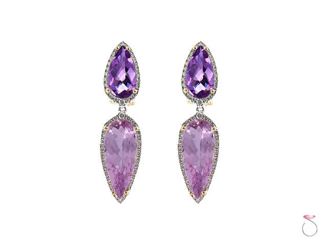 Amethyst Kunzite 0.68ct Diamond Earrings in 18K Two Tone